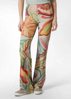 Sale Pantalone A Zampa Stampato Vita Alta Verde Donna Pantaloni