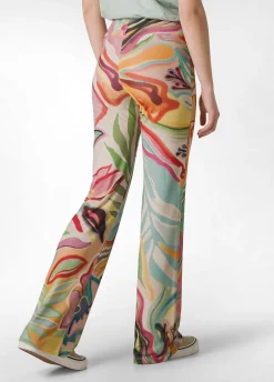 Sale Pantalone A Zampa Stampato Vita Alta Verde Donna Pantaloni