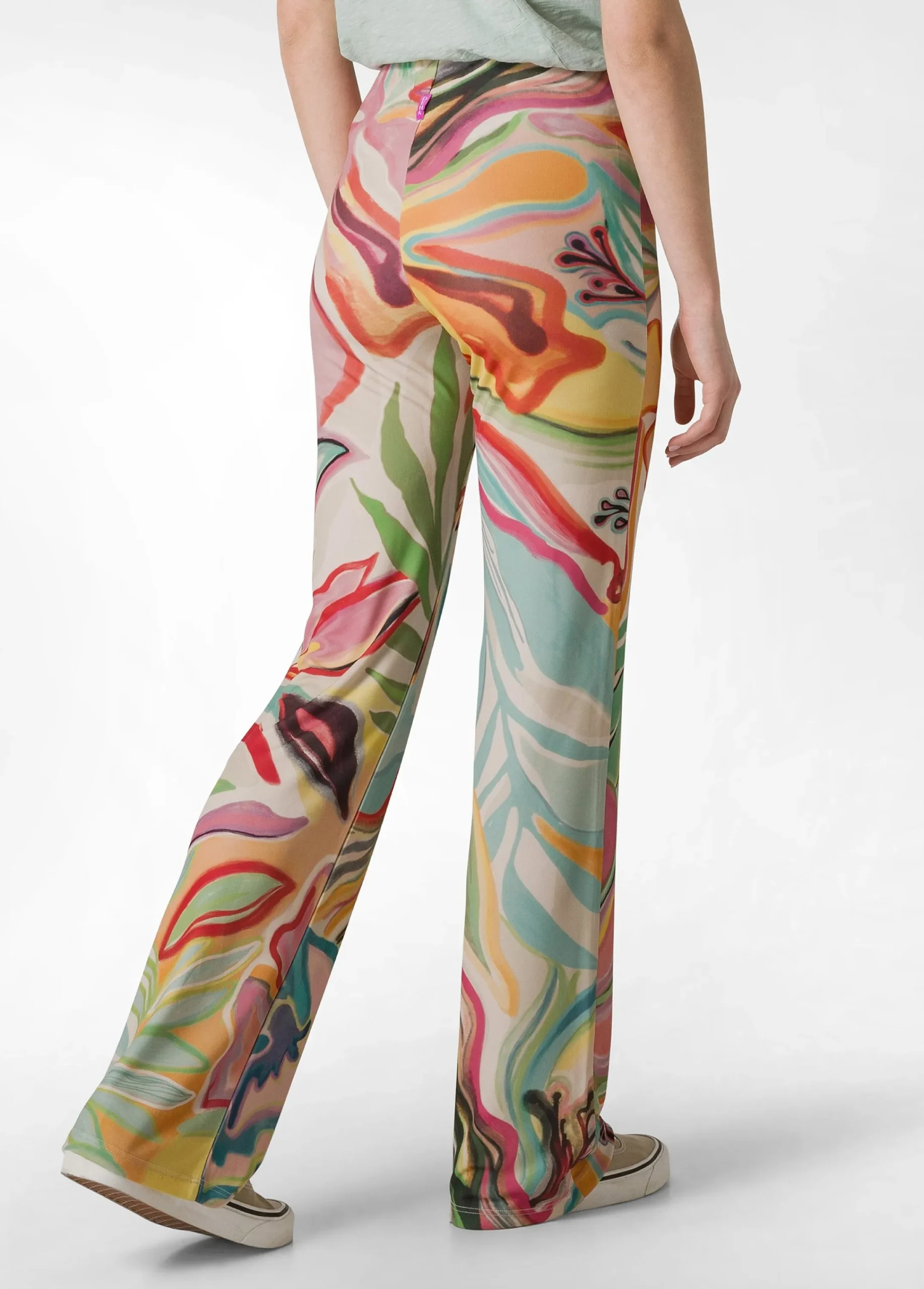 Sale Pantalone A Zampa Stampato Vita Alta Verde Donna Pantaloni