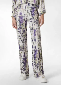Sale Pantalone A Zampa Stampato Vita Alta Viola Donna Pantaloni
