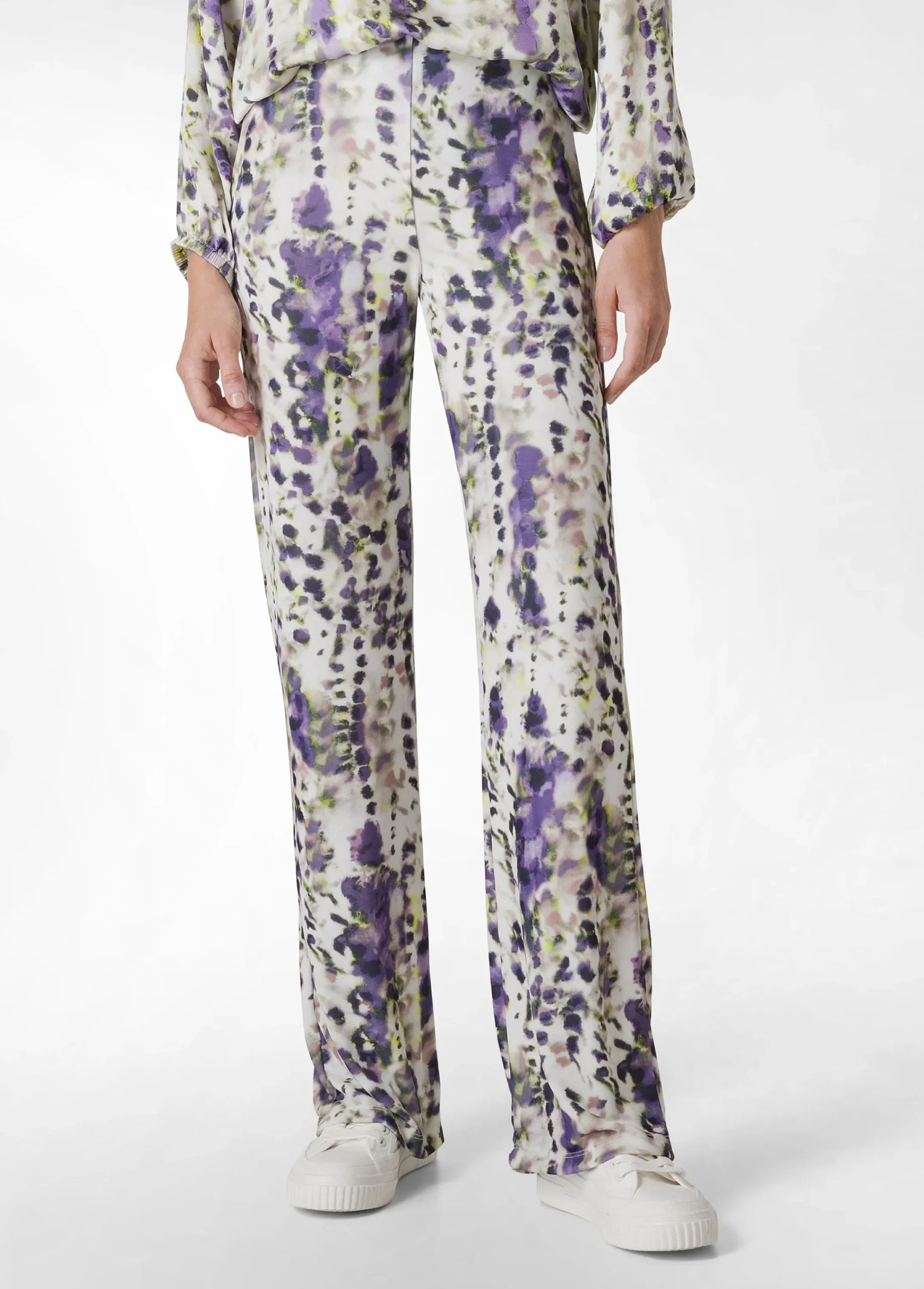 Sale Pantalone A Zampa Stampato Vita Alta Viola Donna Pantaloni