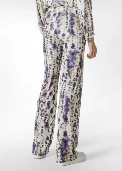 Sale Pantalone A Zampa Stampato Vita Alta Viola Donna Pantaloni