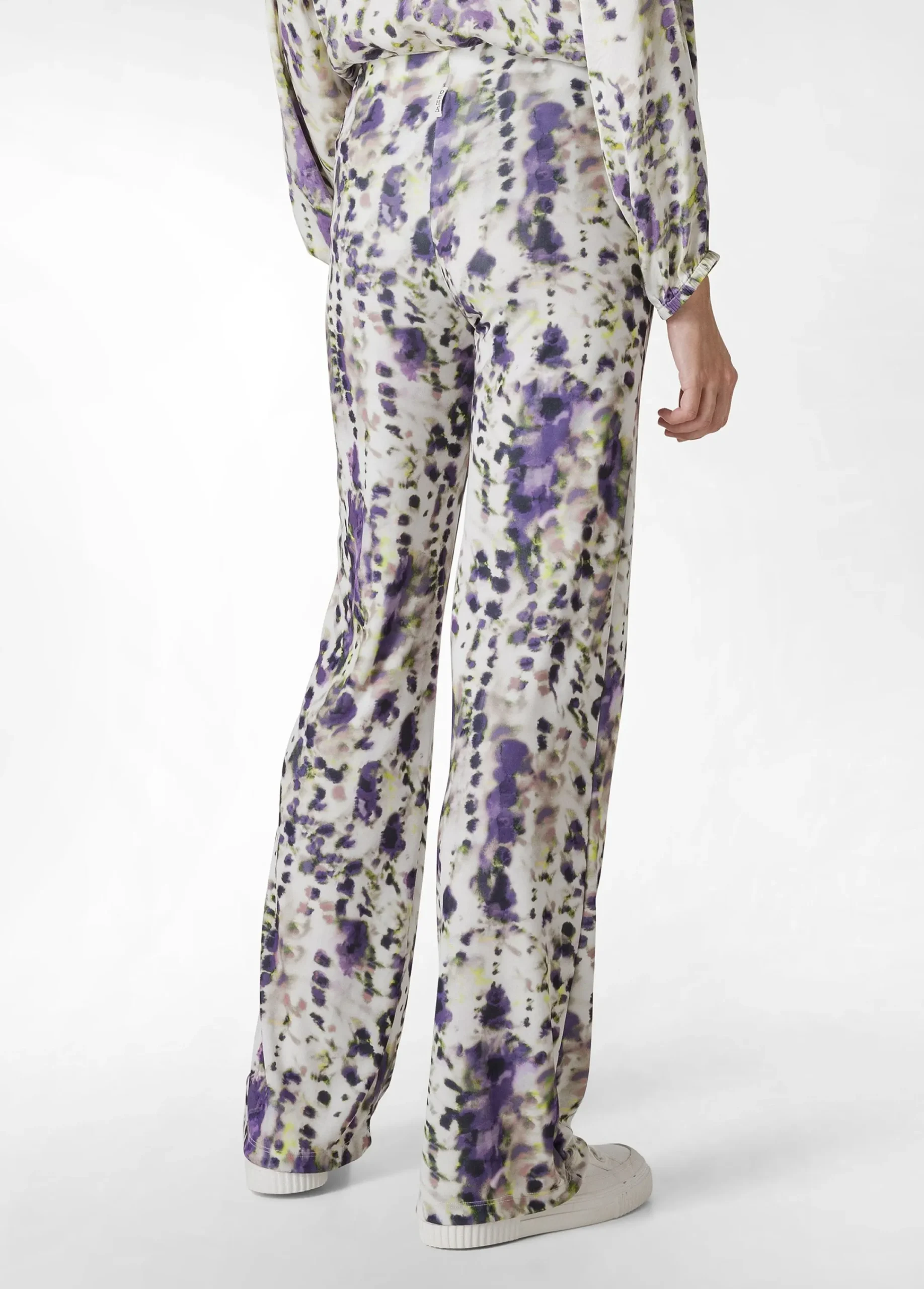 Sale Pantalone A Zampa Stampato Vita Alta Viola Donna Pantaloni