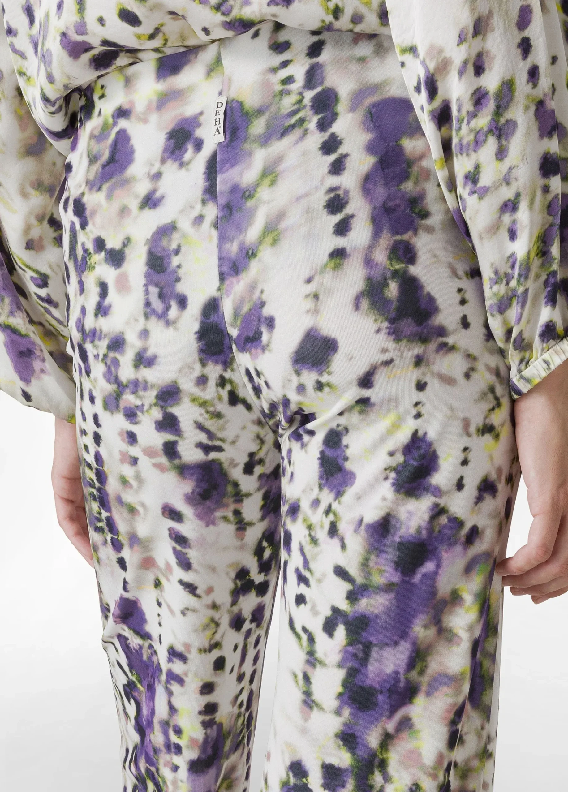 Sale Pantalone A Zampa Stampato Vita Alta Viola Donna Pantaloni