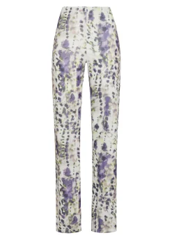 Sale Pantalone A Zampa Stampato Vita Alta Viola Donna Pantaloni