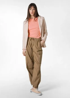 Best Sale Pantalone Cargo In Popeline Marrone Donna Pantaloni