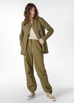 Online Pantalone Cargo In Popeline Verde Donna Pantaloni