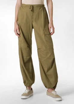 Online Pantalone Cargo In Popeline Verde Donna Pantaloni