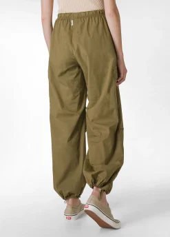 Online Pantalone Cargo In Popeline Verde Donna Pantaloni