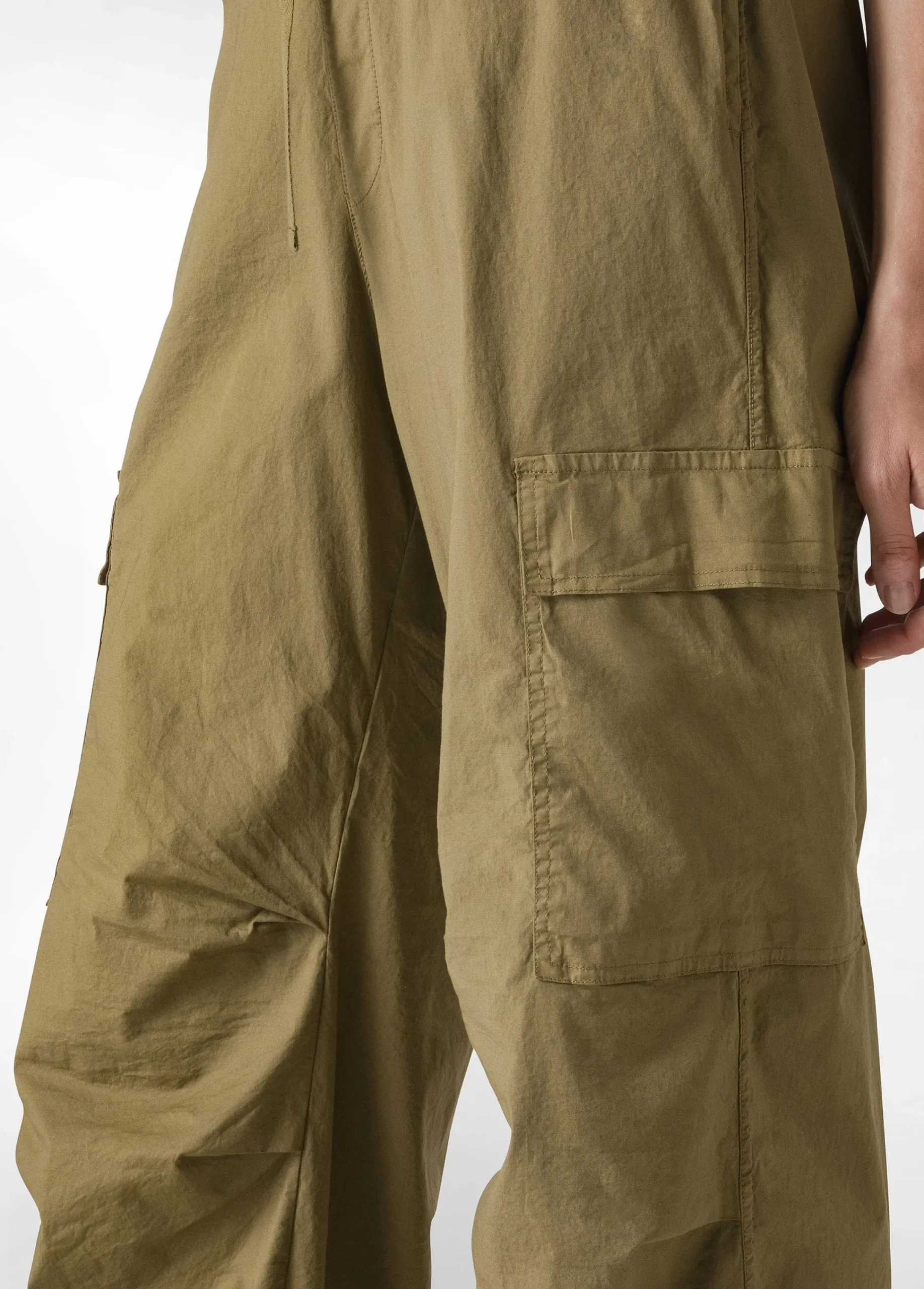 Online Pantalone Cargo In Popeline Verde Donna Pantaloni