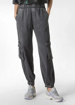 Outlet Pantalone Cargo In Tencel Effetto Marmo Nero Donna Pantaloni
