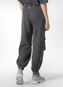 Outlet Pantalone Cargo In Tencel Effetto Marmo Nero Donna Pantaloni