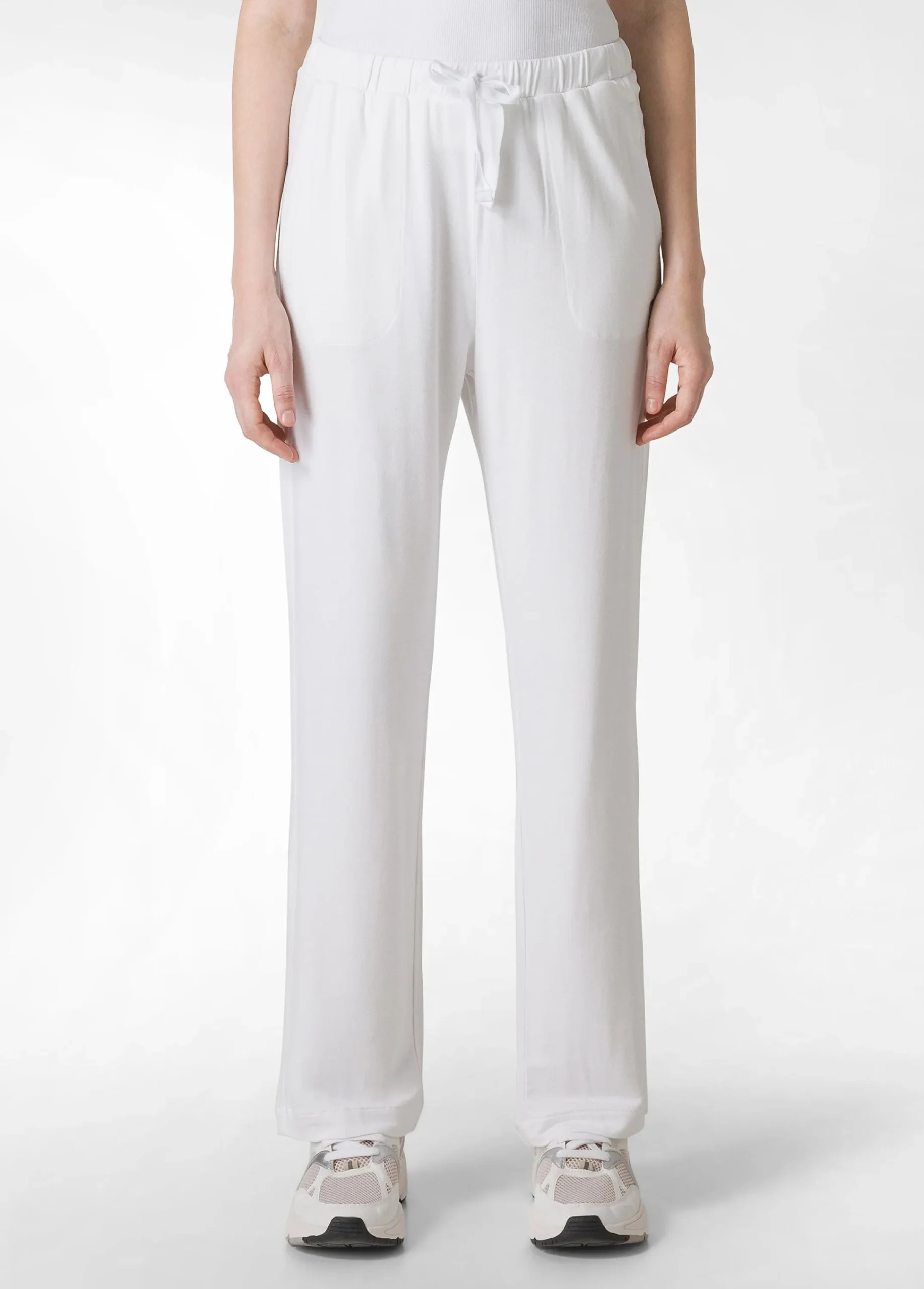 Fashion Pantalone Comfort Di Viscosa Gamba Dritta Bianco Donna Pantaloni