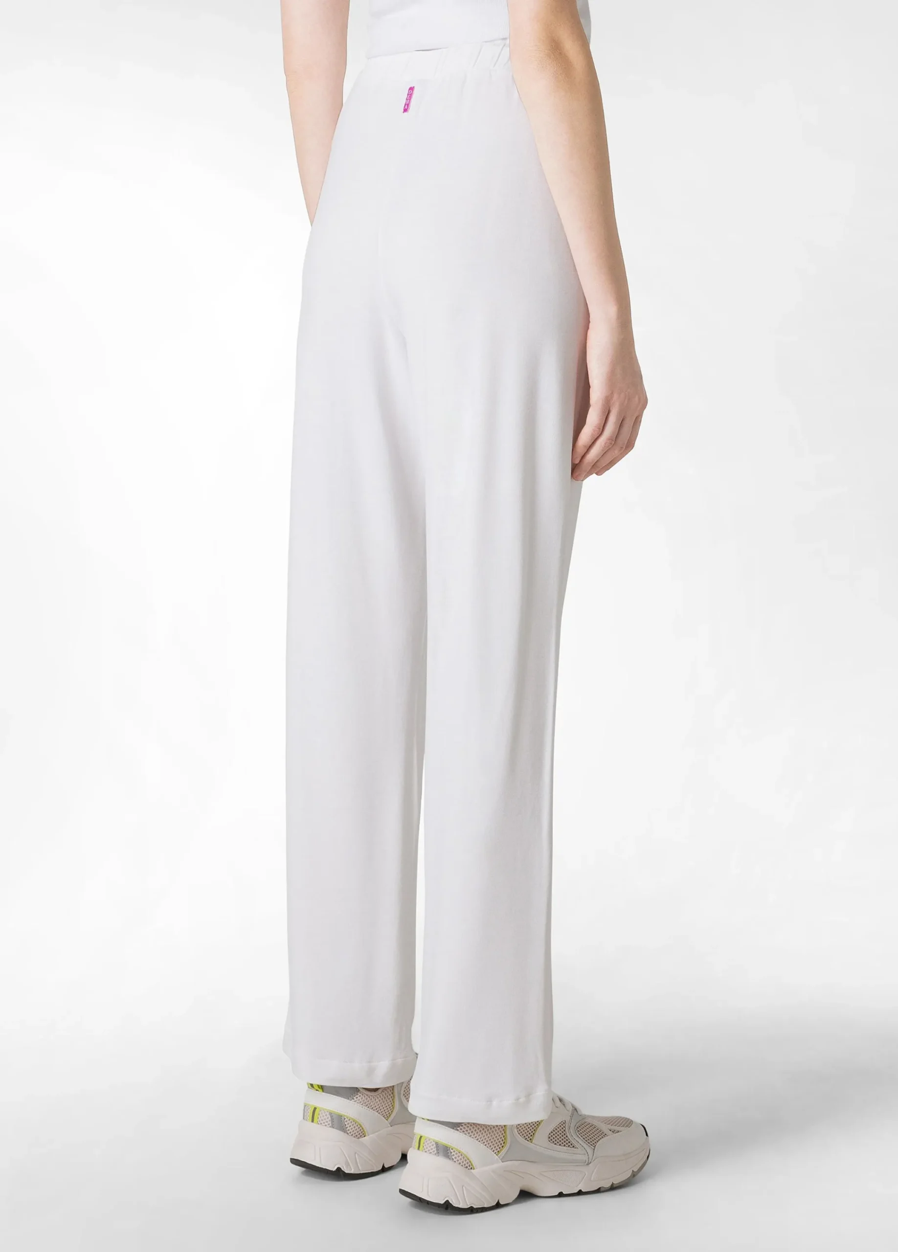 Fashion Pantalone Comfort Di Viscosa Gamba Dritta Bianco Donna Pantaloni