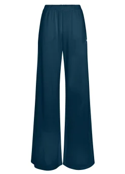 Outlet Pantalone Comfort Di Viscosa Gamba Larga Blu Donna Pantaloni