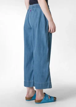 Fashion Pantalone Cropped In Denim Lyocell Blu Donna Pantaloni