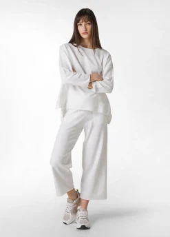 Shop Pantalone Cropped In Maglia Bianco Donna Pantaloni