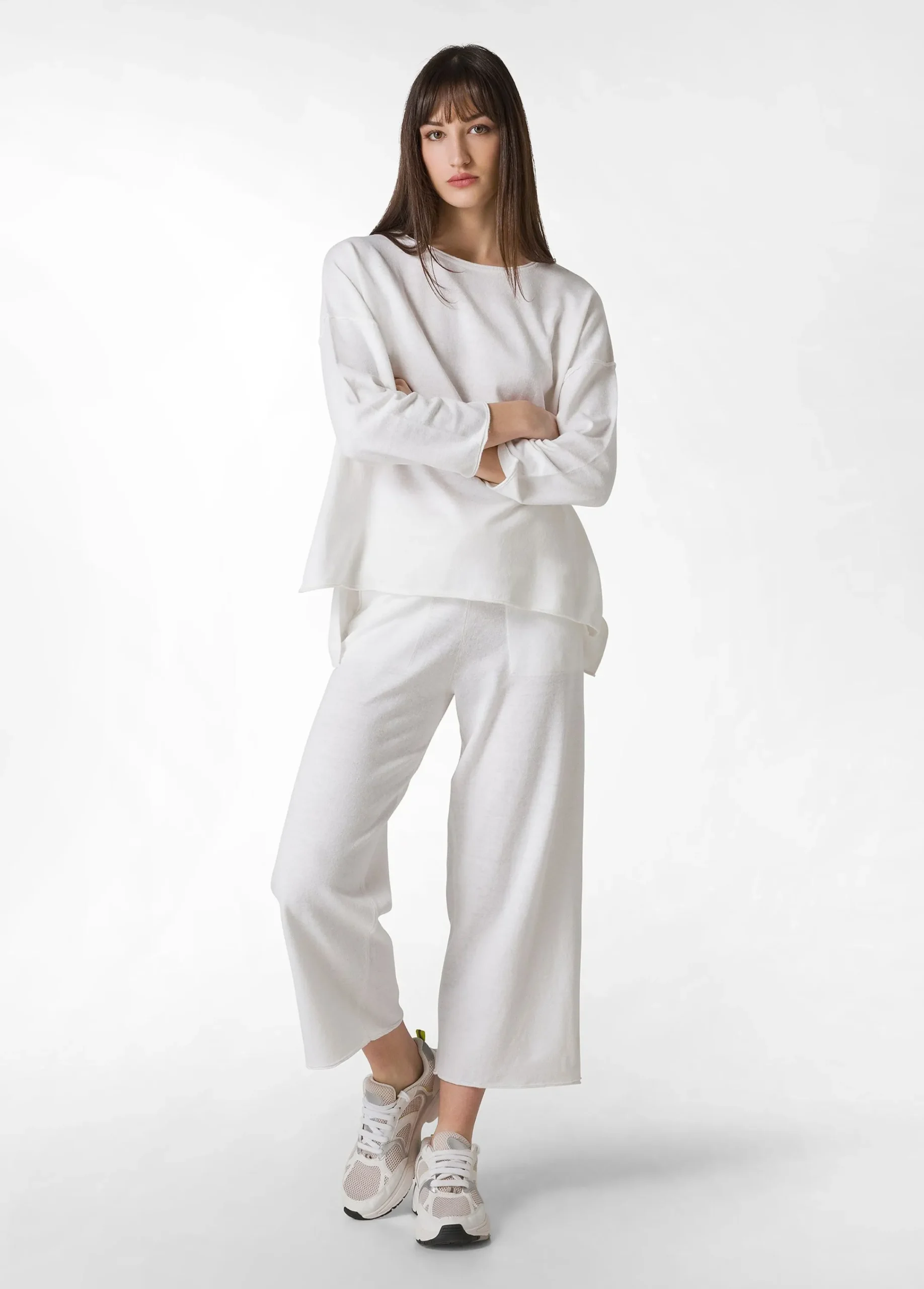 Shop Pantalone Cropped In Maglia Bianco Donna Pantaloni
