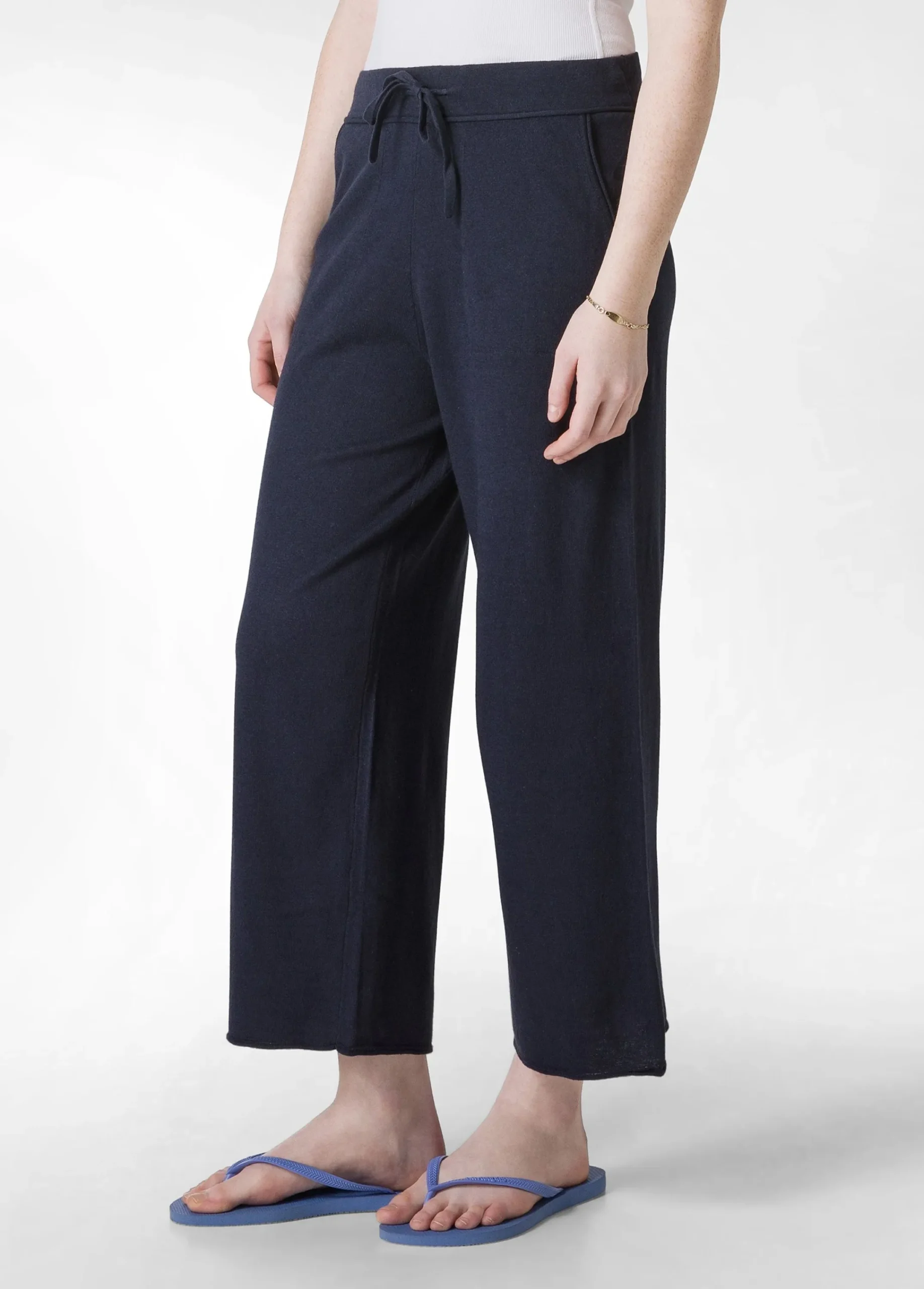 Online Pantalone Cropped In Maglia Blu Donna Pantaloni