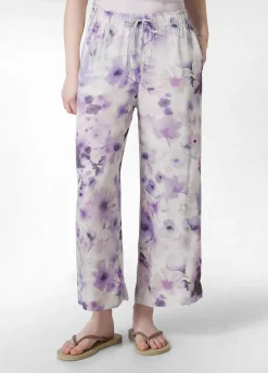 Discount Pantalone Cropped In Raso Stampato Viola Donna Pantaloni