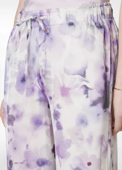 Discount Pantalone Cropped In Raso Stampato Viola Donna Pantaloni