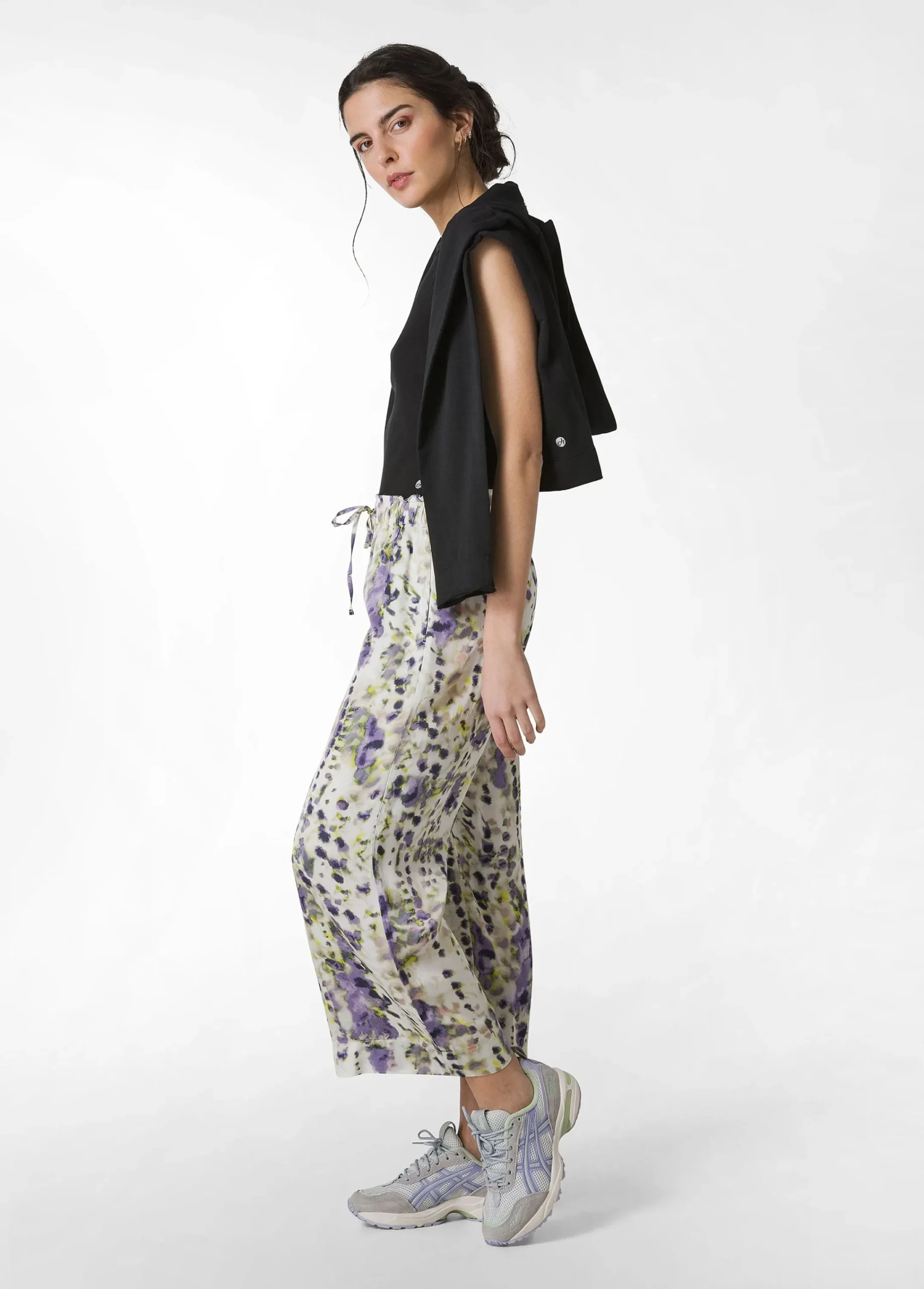 Cheap Pantalone Cropped In Raso Stampato Viola Donna Pantaloni