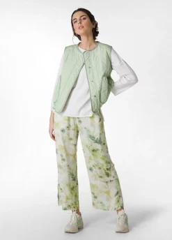 Shop Pantalone Cropped In Raso Stampato Verde Donna Pantaloni