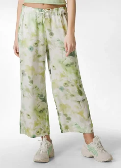 Shop Pantalone Cropped In Raso Stampato Verde Donna Pantaloni