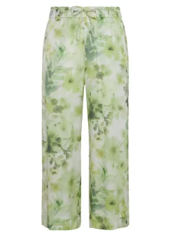 Shop Pantalone Cropped In Raso Stampato Verde Donna Pantaloni