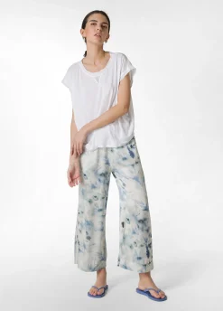 Fashion Pantalone Cropped In Raso Stampato Blu Donna Pantaloni