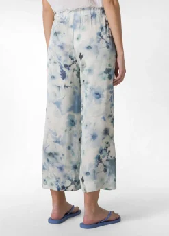 Fashion Pantalone Cropped In Raso Stampato Blu Donna Pantaloni