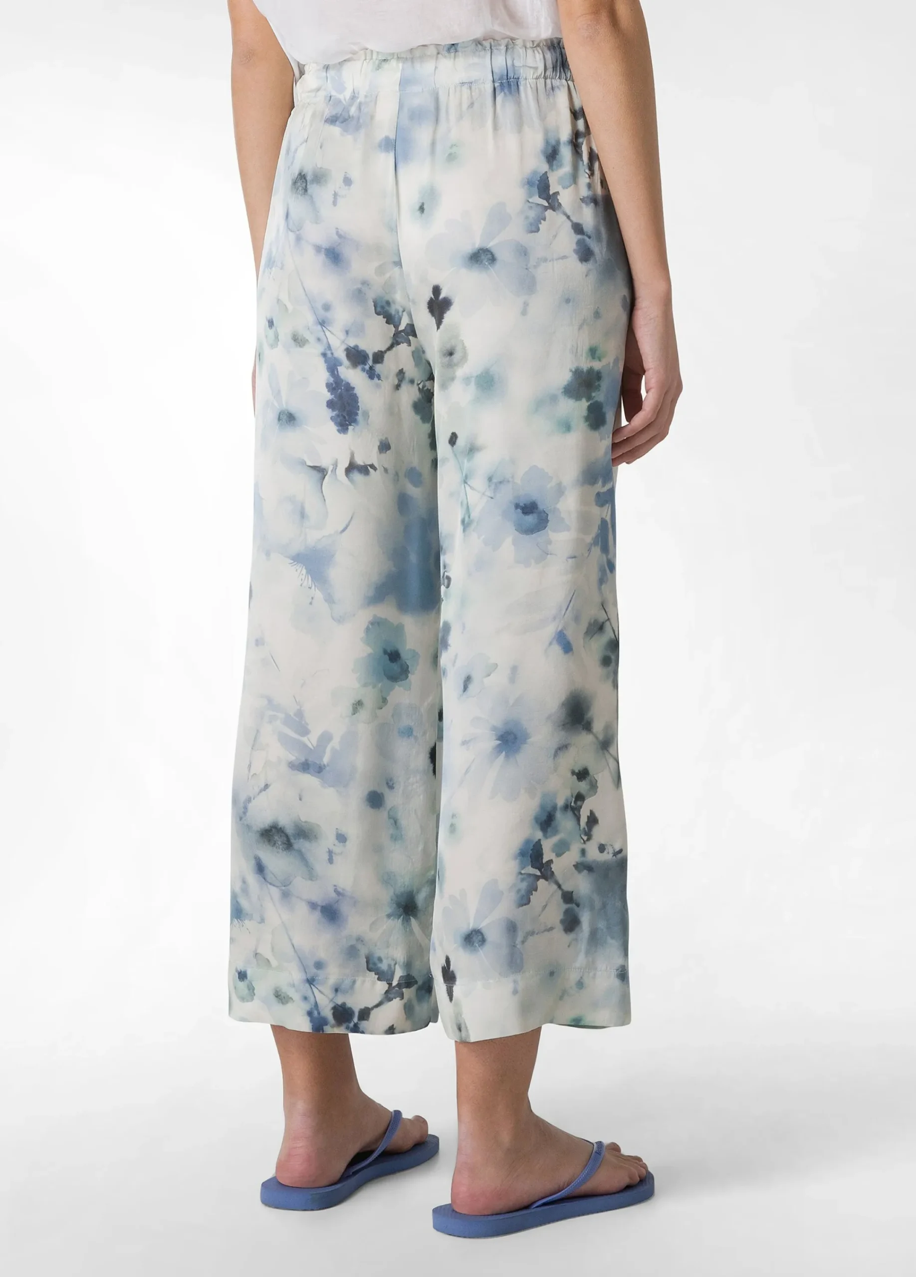 Fashion Pantalone Cropped In Raso Stampato Blu Donna Pantaloni