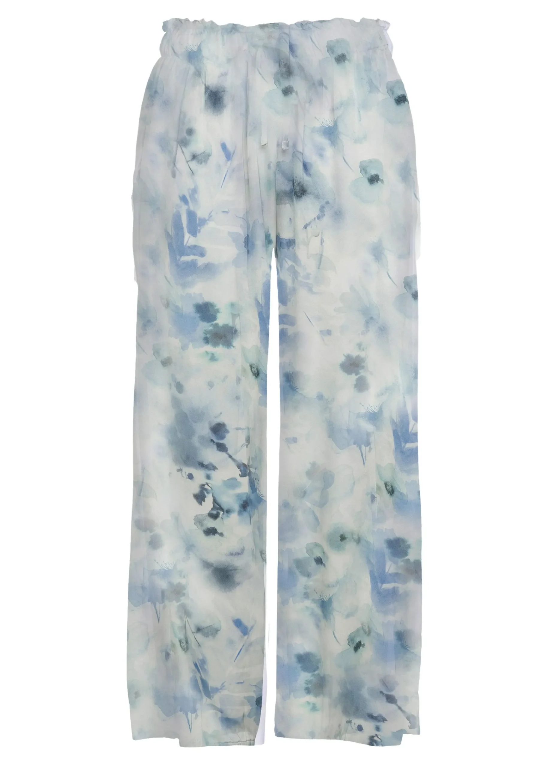 Fashion Pantalone Cropped In Raso Stampato Blu Donna Pantaloni