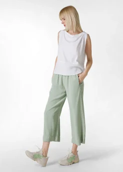 Best Sale Pantalone Cropped In Twill Tencel Verde Donna Pantaloni