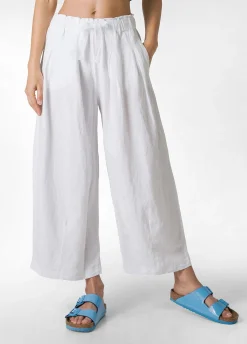 Sale Pantalone Cropped Misto Lino E Lyocell Bianco Donna Pantaloni