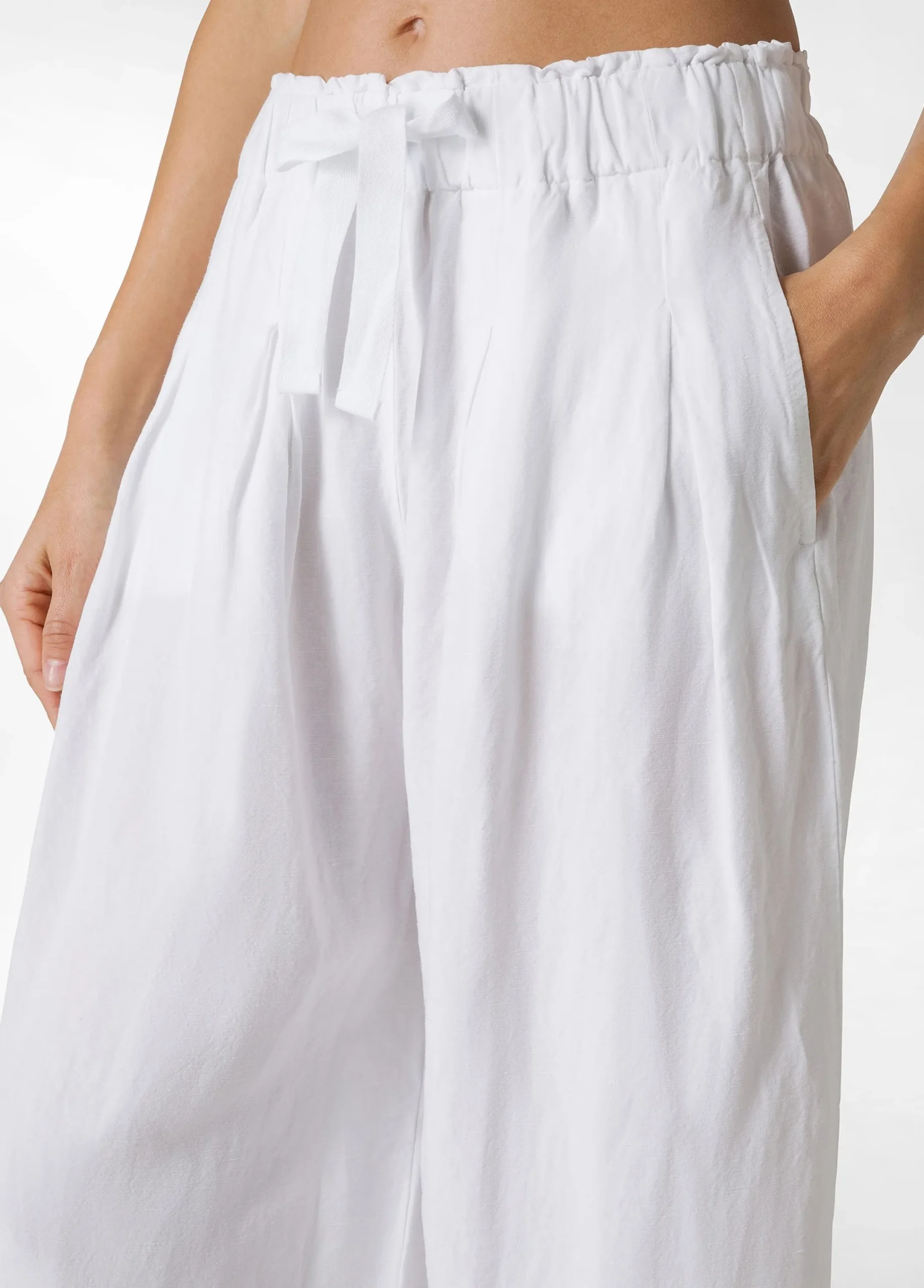 Sale Pantalone Cropped Misto Lino E Lyocell Bianco Donna Pantaloni