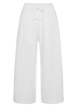 Sale Pantalone Cropped Misto Lino E Lyocell Bianco Donna Pantaloni