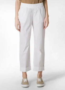 Fashion Pantalone Dritto In Popeline Bianco Donna Pantaloni