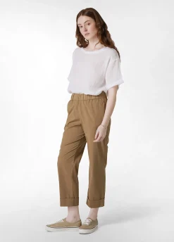 Sale Pantalone Dritto In Popeline Marrone Donna Pantaloni
