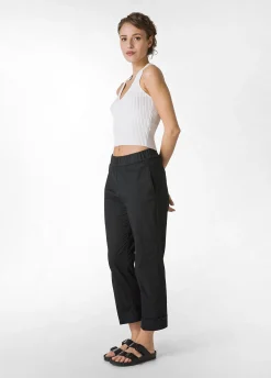 Shop Pantalone Dritto In Popeline Nero Donna Pantaloni