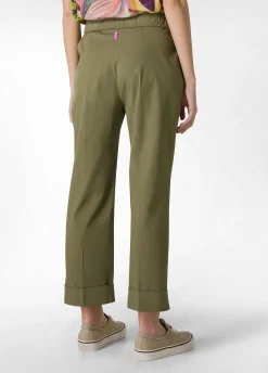 Sale Pantalone Dritto In Popeline Verde Donna Pantaloni