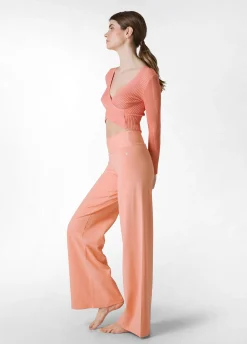 Outlet Pantalone Gamba Larga In Jersey Arancio Donna Pantaloni
