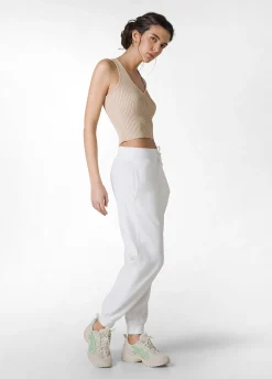 Online Pantalone In Felpa Organica Con Costina Bianco Donna Pantaloni