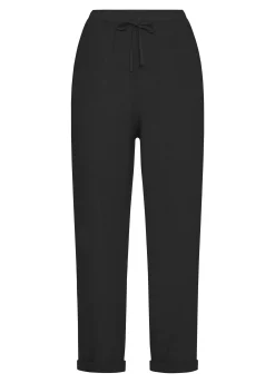 Hot Pantalone In Lino Con Coulisse Nero Donna Pantaloni