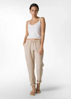 Best Sale Pantalone In Lino Con Coulisse Beige Donna Pantaloni