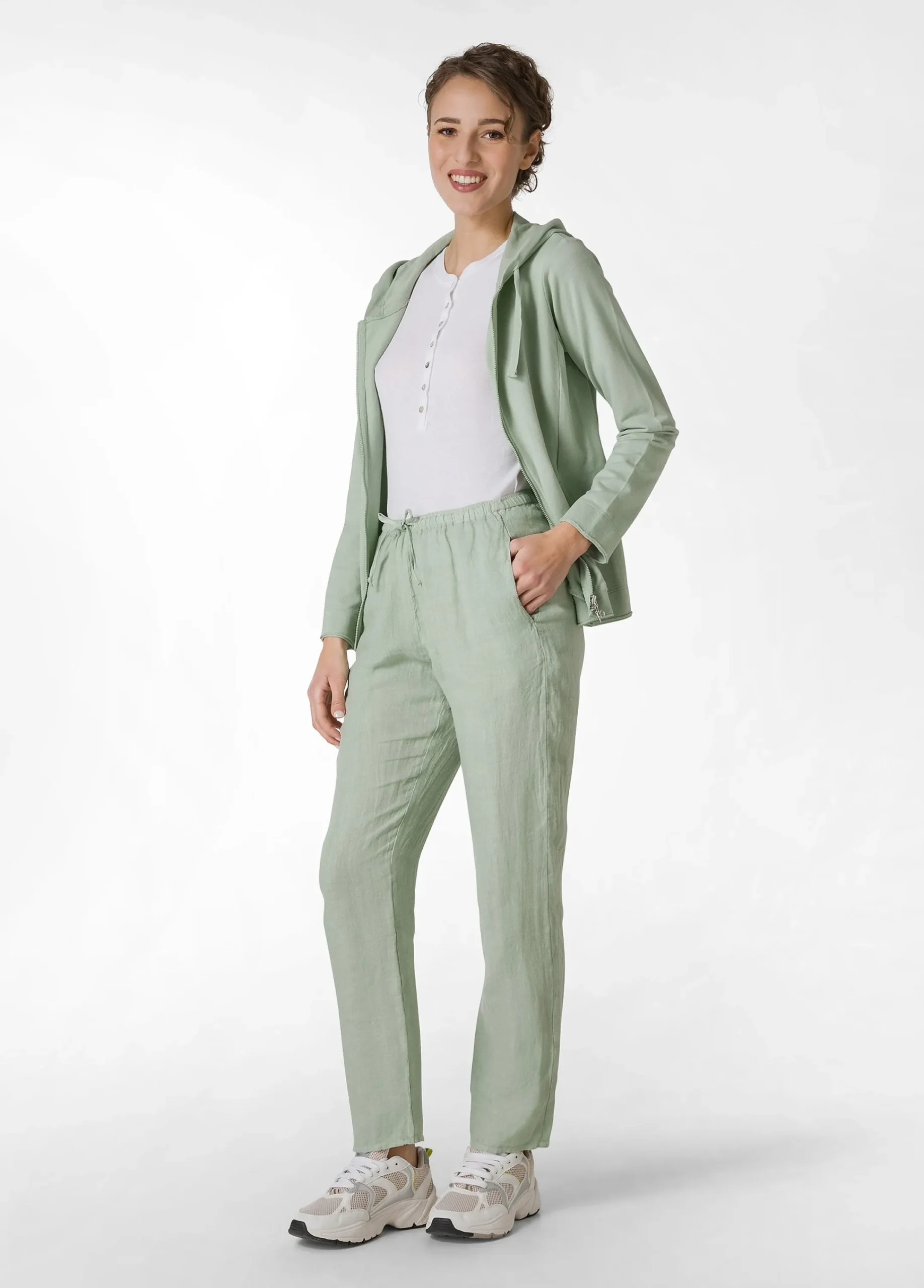 Hot Pantalone In Lino Con Coulisse Verde Donna Pantaloni