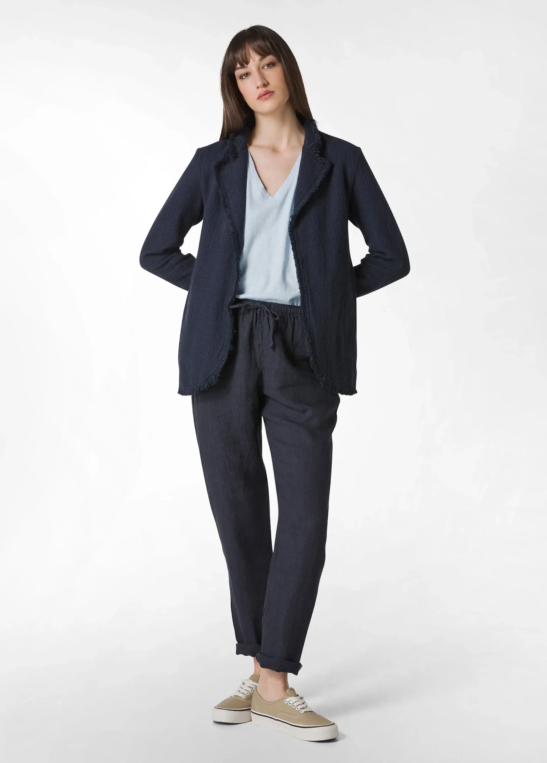 Best Pantalone In Lino Con Coulisse Blu Donna Pantaloni