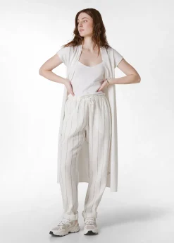 Best Sale Pantalone In Lino Gessato Bianco Donna Pantaloni