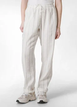 Best Sale Pantalone In Lino Gessato Bianco Donna Pantaloni