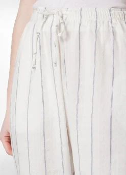 Best Sale Pantalone In Lino Gessato Bianco Donna Pantaloni